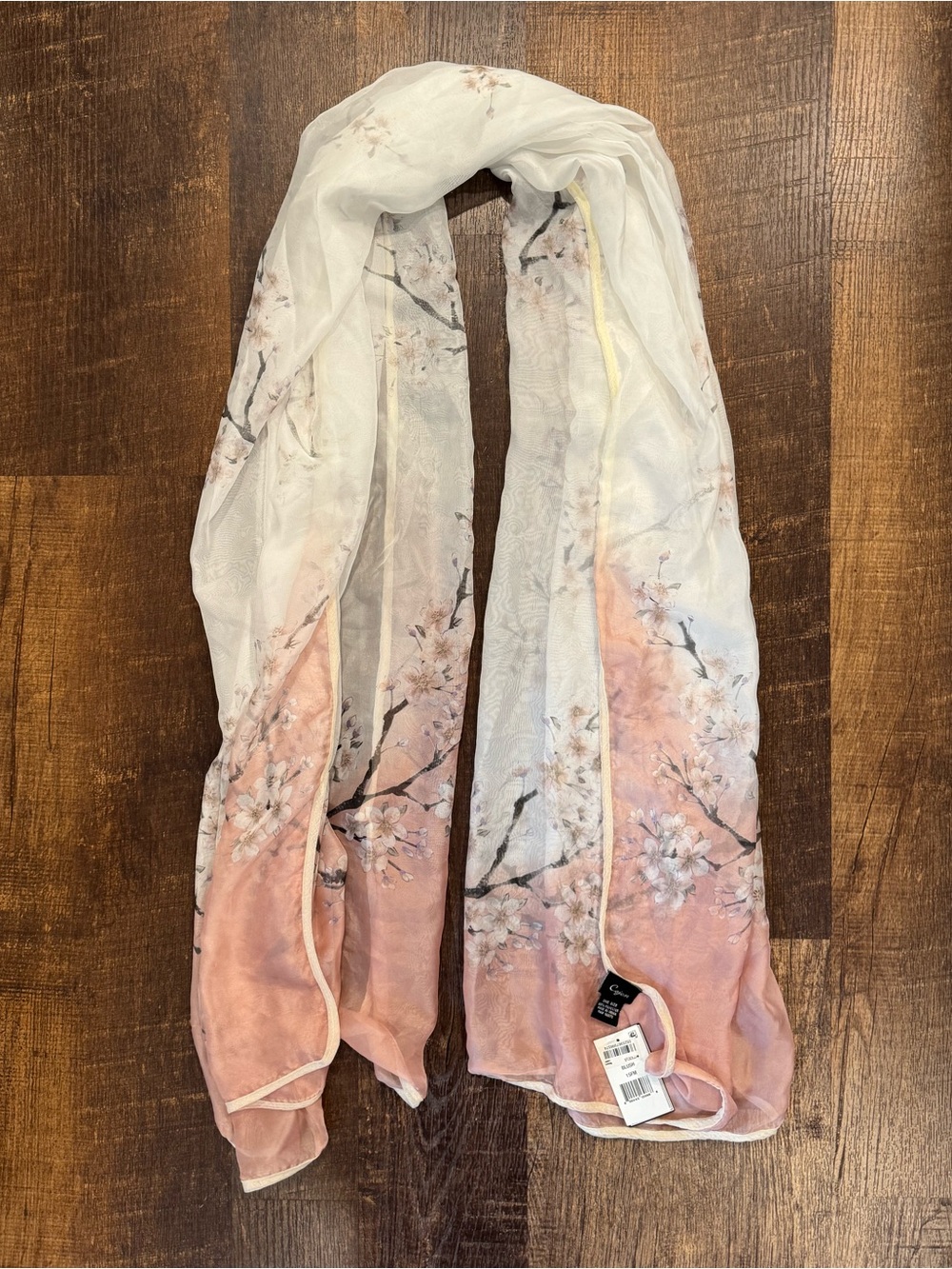 Macy’s white and pink cherry blossom Floral print chiffon scarf